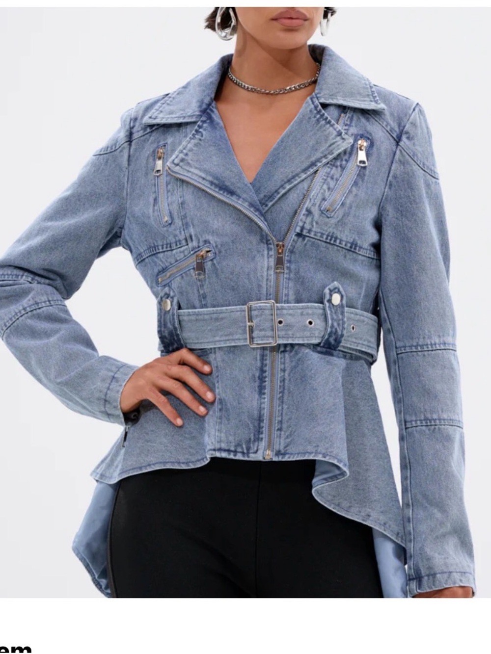 Never worn AKIRA Light Blue Belted Jean Moto Jacket